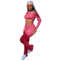 Top Quality Sexy Fashion Plain Sweat Suits Designer Stack Pants Neck Long Sleeve off Shoulder Two Piece Set